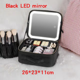 LED Light Women's Luxury Cosmetic Bag With Mirror Cosmetic Bags For Women Makeup Organizer Box PU Capacity Portable Travel Case