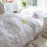 Seersucker Princess Girl Kawaii Bedding Set Lovely Ruffles Home Woman Duvet Cover Set Luxury Solid Color Pleated Bedding Sets