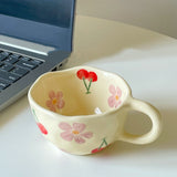 Ceramic Mugs Coffee Cups Hand Pinched Irregular Flower Milk Tea Cup ins korean style Oatmeal Breakfast Mug Drinkware Kitchen