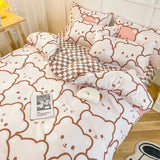 Cute Bear Bedding Set Girls Boys Kids Single Double Size Flat Sheet Duvet Cover Pillowcase Bed Linens White Blue Home Textile