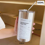 Coffee Cup Thermos 304 Stainless Steel Double -layer Cooler Straw Cup Portable Reusable Ins Ice American Coffee Mug Water Bottle