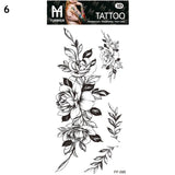 Sexy Black Flower Temporary Tattoos For Women Thigh Men Fake Moon Rose Compass Fake Tatoos Forearm Arm Sleeve Tattoo Stickers