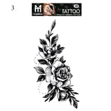 Sexy Black Flower Temporary Tattoos For Women Thigh Men Fake Moon Rose Compass Fake Tatoos Forearm Arm Sleeve Tattoo Stickers