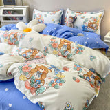 Solid Color Duvet Cover Set with Flat Sheet Pillowcases Single Double Queen Size Bed Linen Blue Boys Girls Home Bedding Textile