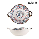 7.5inch Retro Ceramic Salad Bowl With Handle Kitchen Soup Noodle Bowl Microwave Oven Bakware Pan Pasta Fruit Plate Tableware