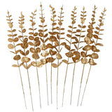 10pcs Artificial Golden Eucalyptus Flower Branch Stem Simulation Plastic Fake Plant Leaves Home Wedding Flower Arrangement Decor