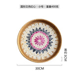 Handwoven Rattan Tray Bread Woven Storage Baskets Fruit Cake Snacks Round Picnic Basket Dinner Serving Trays Kitchen Supplies