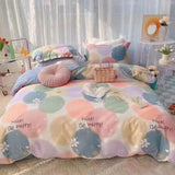 Korean Style Bedding Set Twin Queen Size Cute Cream Cherry Duvet Cover Flat Sheet Pillowcase Polyester Boys Girls Bed Linen