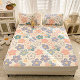 Flowers Latex Summer Mat Kit Cooling Feel Bed Pad and Pillowcase Cold Sleeping Bed Mat for Summer Breathable Folding Cool Mat