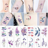 Small Waterproof Temporary Tattoo Sticker Colorful Feather Flower Leaves Planet Moon Women Body Art Wrist Neck Fake Tattoos Men