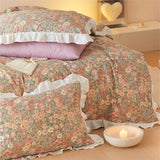 Korean Princess Style Lotus Leaf Lace Pillowcase 100% Cotton Plant Floral Cushion Cover Bed Head Pillow Cover Home Deco