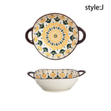 7.5inch Retro Ceramic Salad Bowl With Handle Kitchen Soup Noodle Bowl Microwave Oven Bakware Pan Pasta Fruit Plate Tableware