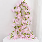 230cm Pink White Cherry Blossom Silk Artificial Vine Sakura Hanging Flowers For Wedding Home Wall Decoration Fake Leavse Garland