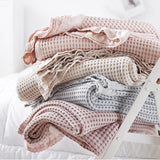 100% Cotton Soft Bed Plaid Home Japenese Knitted Blanket Corn Grain Waffle Embossed Summer Ruffles Warm Plaid Throw Bedspread