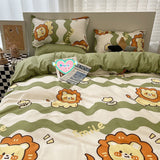 Cute Bear Bedding Set Girls Boys Kids Single Double Size Flat Sheet Duvet Cover Pillowcase Bed Linens White Blue Home Textile