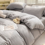 Seersucker Bedding Set Duvet Cover Flat Sheets Pillowcase Bed Sheet Set Soft Comforter Cover Bed Linens Set Nordic Ins Style