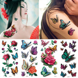 3D Butterfly Tattoos Sticker for Women Temporary Body Art Tattoo Sticker Rose Flower Feather Tattoo lady Waterproof Fake Tatoo