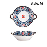 7.5inch Retro Ceramic Salad Bowl With Handle Kitchen Soup Noodle Bowl Microwave Oven Bakware Pan Pasta Fruit Plate Tableware