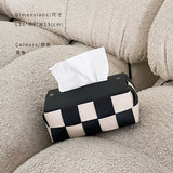 Checkerboard Woven Tissue Box PU Leather Napkin Case Living Room Office Desktop Home Decoration Creative Paper Towel Cover