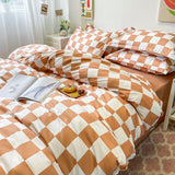 Checkerboard Bedding Set Hot Sale Single Queen Size Flat Sheet Quilt Duvet Cover Pillowcase Polyester Bed Linens Home Textile