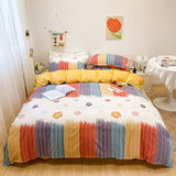 Soft Bedding Set Nordic  Washed Cotton Linen Duvet Cover  Plant Pattern Home Textile Queen King Cover Pillowcase Bed