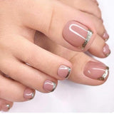24Pcs False Toes Nails French Square Nude Color Nature Fake Toe Nails Feet Nail Tips Artificial Press On Toenails for Women