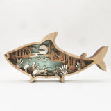 New Marine Animal Wooden Handicraft Creative Marine Wind Wooden Carving Fish Table Decoration With Light  3D In Home Room