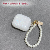 Dreamy White Glossy Shell Pearl Bracelet Keychain Earphone Soft case For Apple Airpods 1 2 Pro 3 Wireless Headset Box Cover