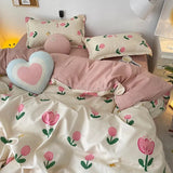Ins Style Bedding Set Fashion Solid Color Washable Duvet Cover Pillowcases Sheet for Student Dormitory Soft Home Textile