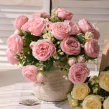 Pink Silk Peony Artificial Flowers Rose Wedding Home DIY Decor High Quality Big Bouquet Foam Accessories Craft White Fake Flower