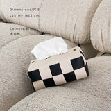 Checkerboard Woven Tissue Box PU Leather Napkin Case Living Room Office Desktop Home Decoration Creative Paper Towel Cover