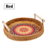 Handwoven Rattan Tray Bread Woven Storage Baskets Fruit Cake Snacks Round Picnic Basket Dinner Serving Trays Kitchen Supplies