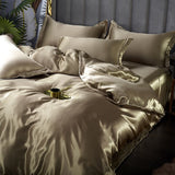 Silk Bedding Set with Duvet Cover Bed Sheet Pillowcase Luxury Satin Bedsheet Solid Color King Queen Full Twin Size