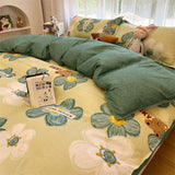 Ins Style Duvet Cover Flat Sheet Pillowcases Cute Cartoon Floral Bed Linen Twin Full Queen Size Kids Home Bedding Set