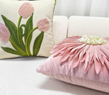 Retro Tulips Orchid flower Embroidered Pillowcase Cushion Cover Morden Casual Cotton Case Sofa Bedroom Decro 45x45cm