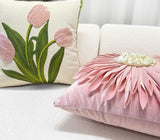 Retro Tulips Orchid flower Embroidered Pillowcase Cushion Cover Morden Casual Cotton Case Sofa Bedroom Decro 45x45cm