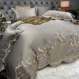 European Style Bedding Set Luxury Gold Royal Embroidery Satin Double Duvet Cover Pure Cotton Bed Sheets and Pillowcases Bed Set