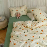 Korean Style Bedding Set Twin Queen Size Cute Cream Cherry Duvet Cover Flat Sheet Pillowcase Polyester Boys Girls Bed Linen