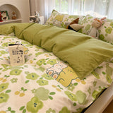 Ins Style Duvet Cover Flat Sheet Pillowcases Cute Cartoon Floral Bed Linen Twin Full Queen Size Kids Home Bedding Set