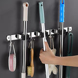 Mop and Broom Holder Wall Mount Organizer Storage Tool Racks Stainless Steel Heavy Duty Hooks Self Adhesive Home Kitchen Garden