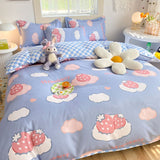 Cute Bear Bedding Set Girls Boys Kids Single Double Size Flat Sheet Duvet Cover Pillowcase Bed Linens White Blue Home Textile