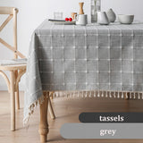 Three-dimensional Jacquard Checkered Tablecloth,Cotton Linen Tassels Dust-Proof Table Cover,For Dinning Party Wedding Decor