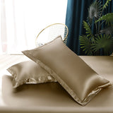 Silk Bedding Set with Duvet Cover Bed Sheet Pillowcase Luxury Satin Bedsheet Solid Color King Queen Full Twin Size