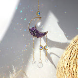Crystal Moon Amethyst Rainbow Suncatcher Hanging Crystals Stone Sun Catcher Light Catcher Xmas Window Garden Ornaments Outdoor