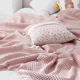 100% Cotton Soft Bed Plaid Home Japenese Knitted Blanket Corn Grain Waffle Embossed Summer Ruffles Warm Plaid Throw Bedspread