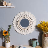 Round Macrame Decorative Wall Mirror for Boho Home Decor Makeup Aesthetic Living Room Bedroom Christmas Wedding Decoration Gift