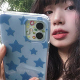 Retro Harajuku Blue Star Phone Case Korean Charm iPhone 14 13 12 11 Pro XS Max X XR Punk Sweet INS Y2K Shockproof Soft Case