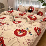 Ins Style Duvet Cover Flat Sheet Pillowcases Cute Cartoon Floral Bed Linen Twin Full Queen Size Kids Home Bedding Set